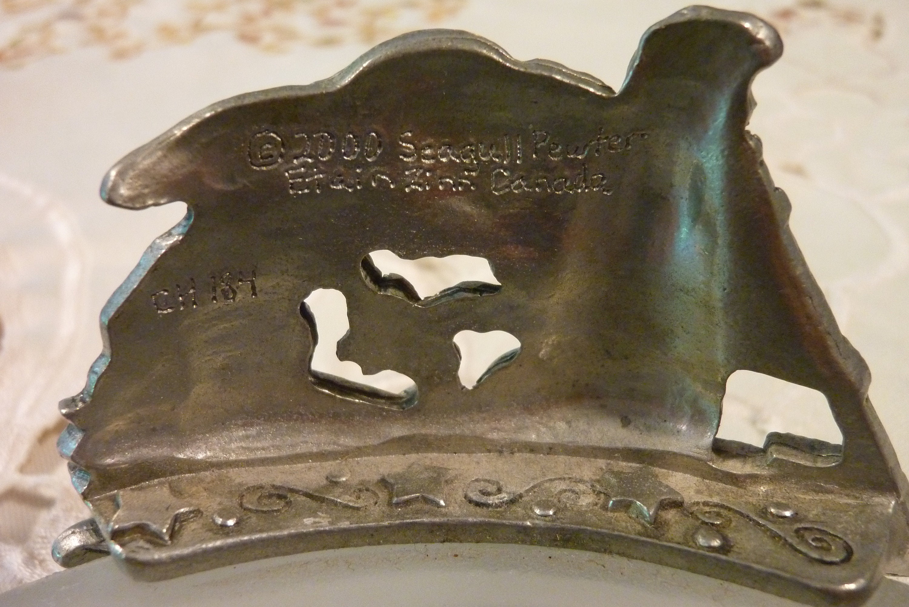 ヴィンテージ シーガル ピューターとガラス キャンドルホルダー