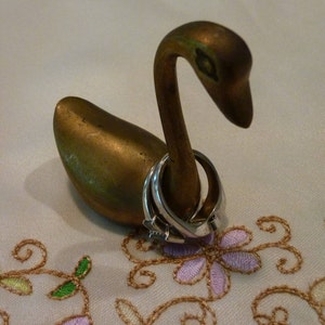 Vintage Ring Holder - Brass Swan Ring Tree - Jewelry Storage - Desk Accessory  - Note Holder - Gift for Anyone