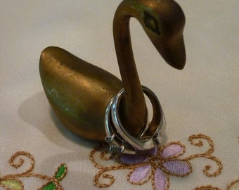 Vintage Ring Holder - Brass Swan Ring Tree - Jewelry Storage - Desk Accessory  - Note Holder - Gift for Anyone