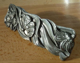 Vintage Pewter Barrette - Hair Accessory - Pony Tail Accessory - Floral Decorated  - Wedding ~ Seagull Pewter