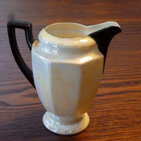 Vintage Creamer - P.A.L.T #22 - Made in Czecho-Slovakia - Eleanor Design - Lusterware in an Iridescent White with Black Accent