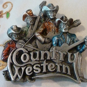 Vintage Bergamot Brass Works Belt Buckle -  Country Western 3-D  - Pewter Tone Metal - Serial Number D-96 - Made in the USA