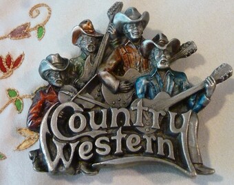 Jahrgang Bergamotte Messing Werke Gürtelschnalle - Country Western 3-D - Zinn Ton Metall - Seriennummer D-96 - hergestellt in den USA