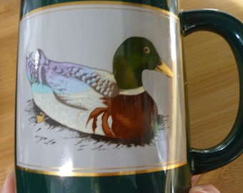 Vintage Mallard Duck Coffee Mug -  Otagiri Decorated Mug - Dark Green with Good Tone Trim