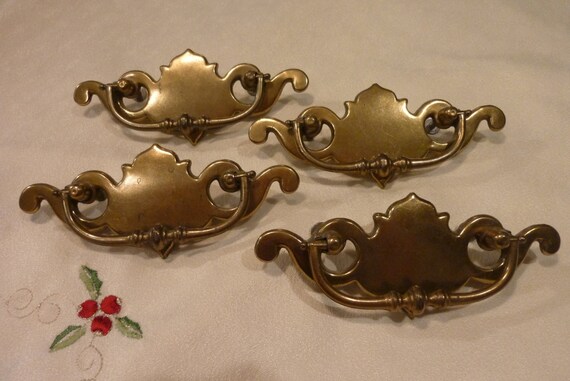 Vintage Drawer Handles Antique Brass Tone Decorative Knobs Etsy