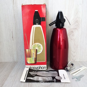 Vintage seltzer bottle Soda siphon Soda maker Full set Original pack Sparkling water maker Vintage dispenser Kitchen decor Bar decor Gift