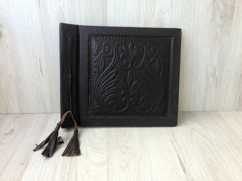 Leather photo album 1970s Embossed photo album Big retro photo album Memory album Memory book Original stamp Collectible album Gift idea image 3