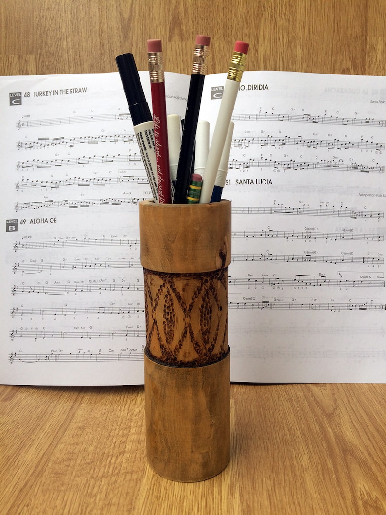 Wooden Pencil Holder Vintage Pencil Holder Handmade Pencil Holder Wooden Pen Holder Pyrographed