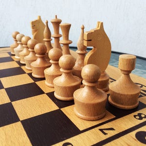 Wooden Chess Set, Portable Chess Board, Wooden Folding Chess Board, 2 in 1 Chess and Checkers Set, Vintage Board Games, Backgammon Set
