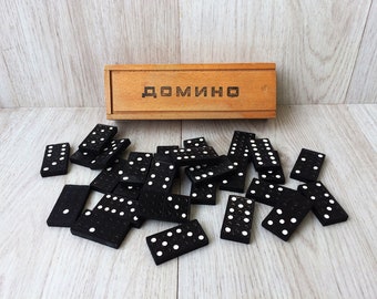 Vintage domino game Old domino game Vintage wooden pieces full set of 28 in wooden box Old game Family game Kids game Adult game Gift