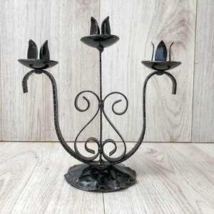 Vintage candlestick Forged metal candle holder Handmade wrought retro candlestick Triple candle Iron holder Home decor Retro decor Gift