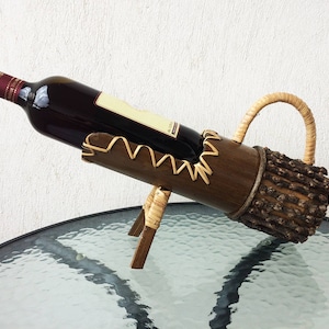 Wooden bottle holder Bamboo wine rack Handmade bottle holder Wooden bottle stand Whiskey rack Bottle display Bar decor Rustic decor Gift