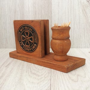 Wooden napkin holder Vintage napkin holder Toothpick holder Retro napkin holder Wooden toothpick holder Home decor Retro decor Kitchen decor