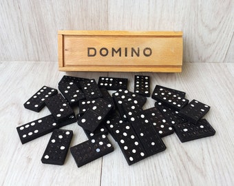 Vintage game Domino game Old domino game Vintage wooden pieces full set 28 pieces Wooden box Old game Family game Kids game Adult game Gift