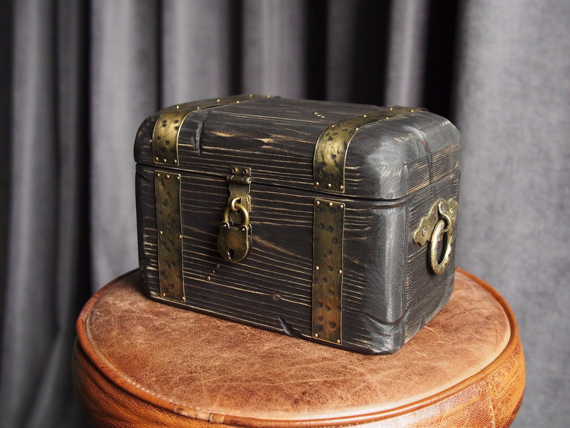 Black wood pirate treasure chest Small memory box Small Etsy