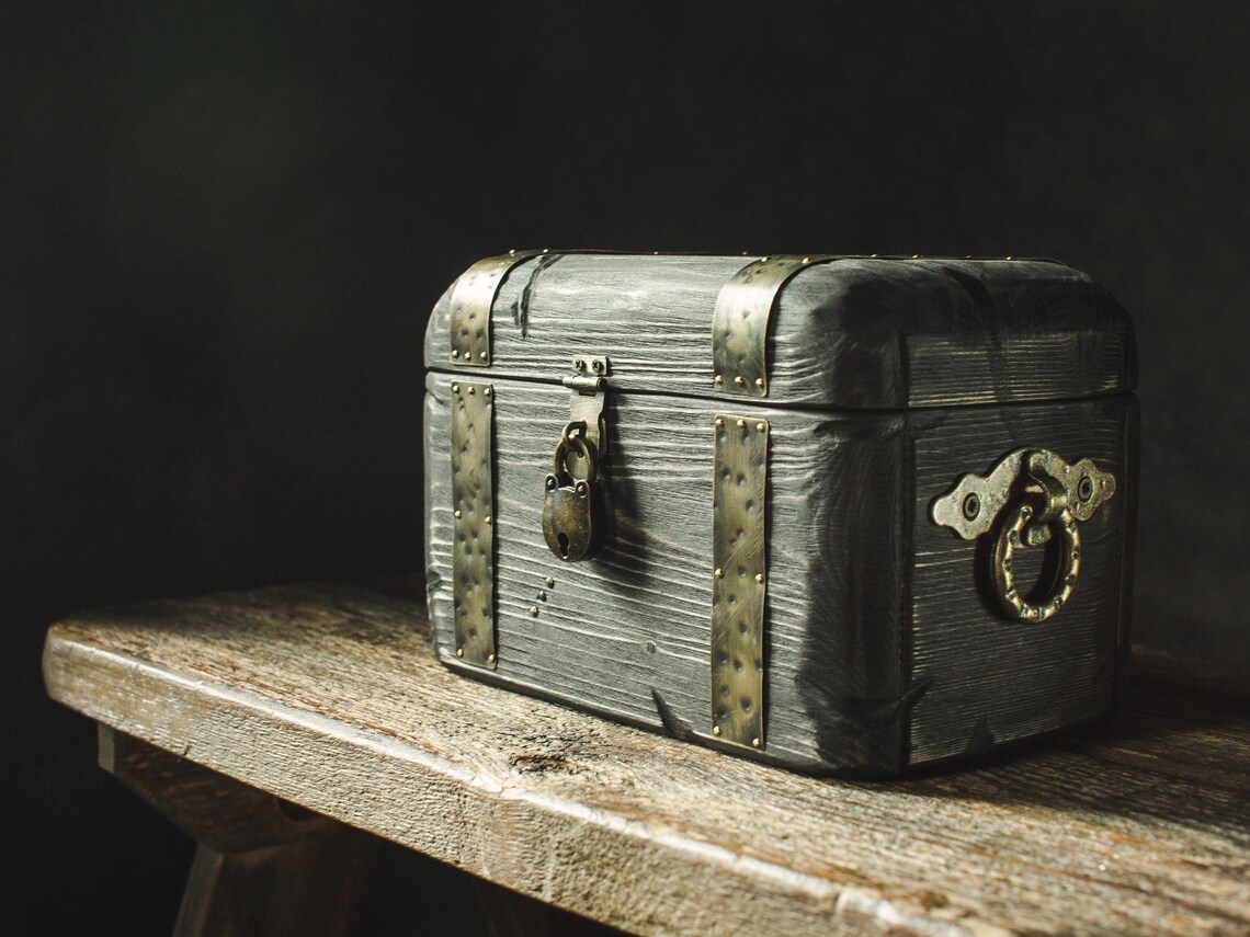 Black wood pirate treasure chest Small memory box Small Etsy