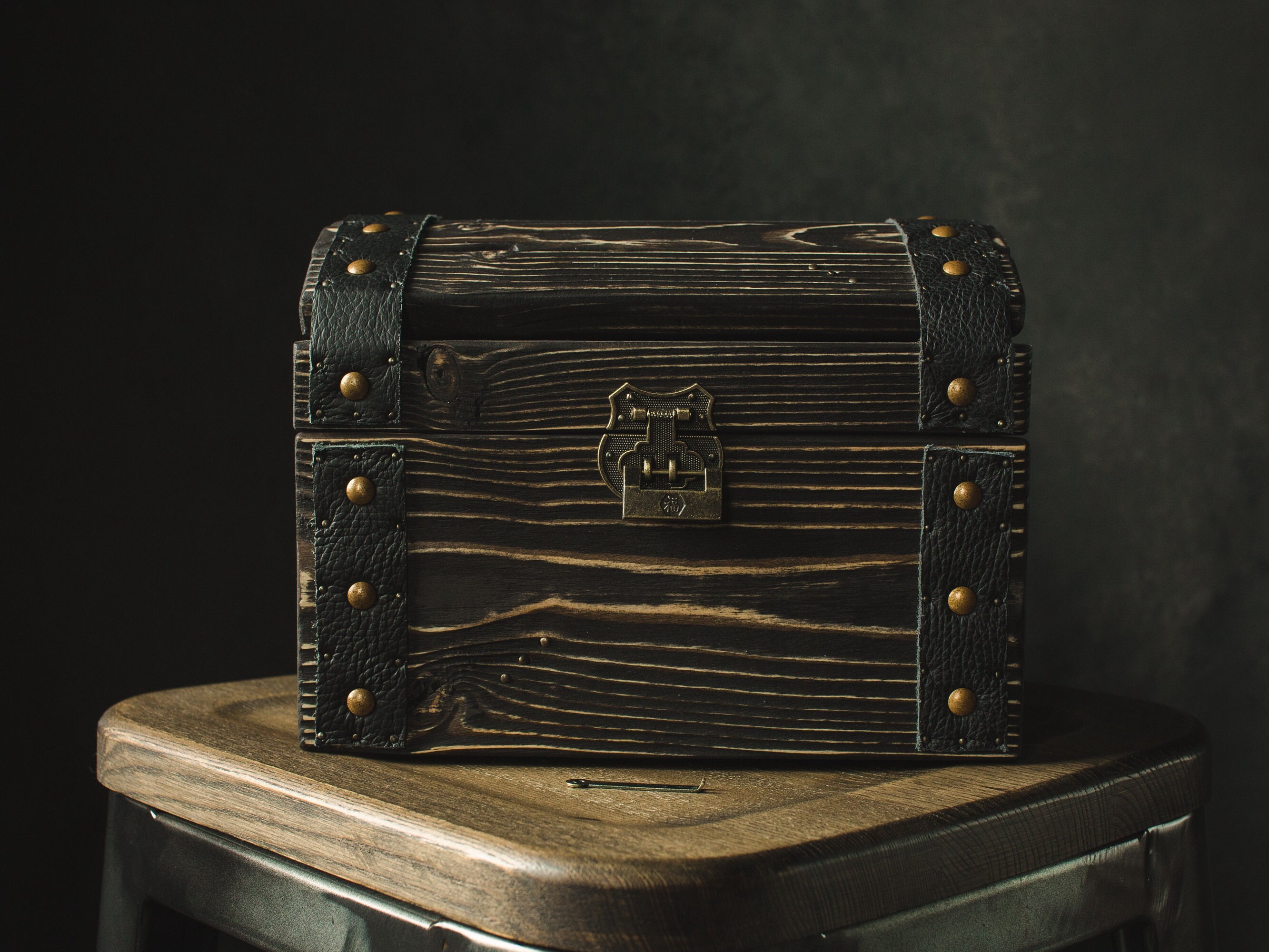 Black pirate treasure chest Wooden storage chest Wood kids Etsy