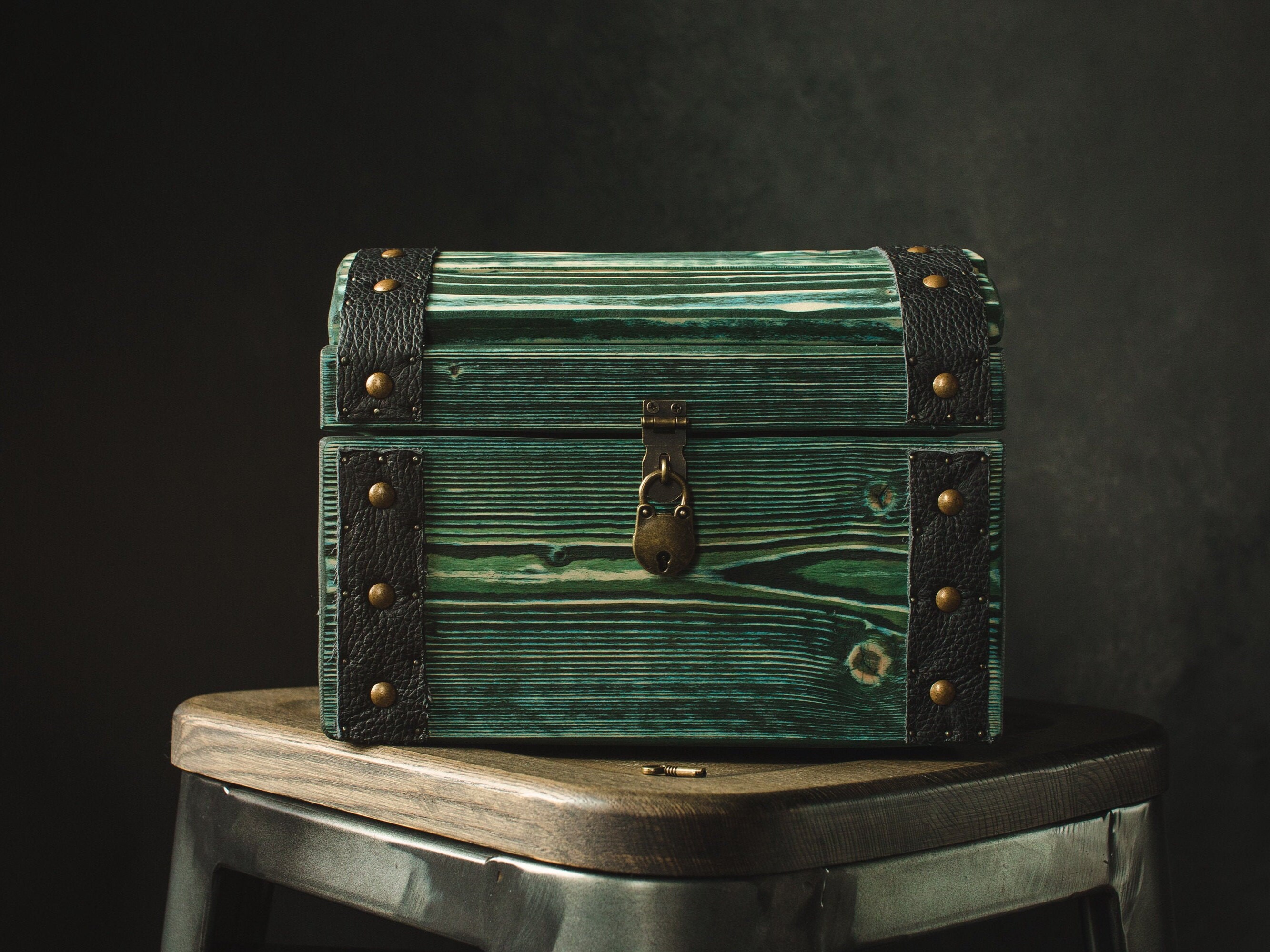 Medium wooden storage chest Green wood storage box Treasure Etsy