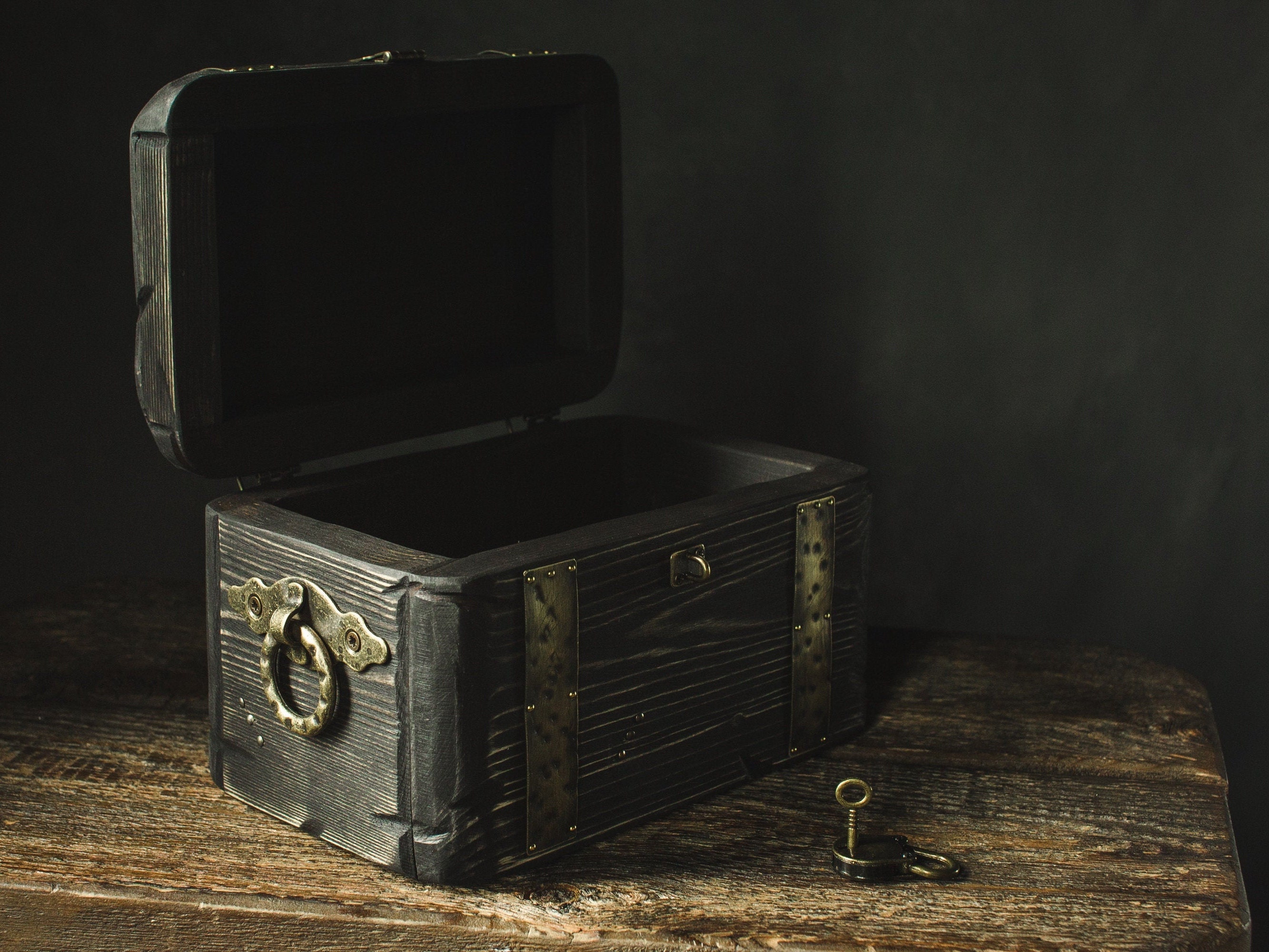 Black wood pirate treasure chest Small memory box Small Etsy