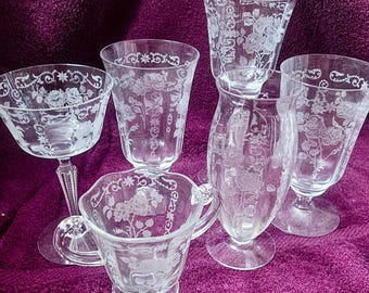 Fostoria Midnight Rose Crystal - Elegant Vintage Stemware Replacements
