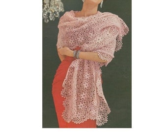 1950s Flower Shawl Crochet Pattern   Vintage Cape Poncho Crochet Pattern PDF Instant Download