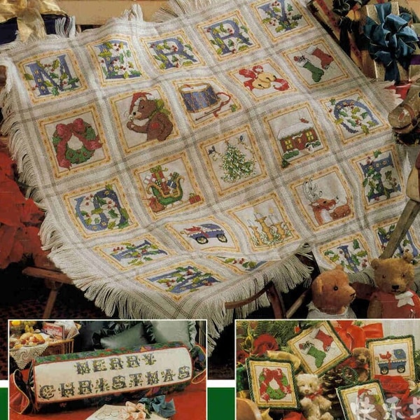Christmas Afghan Cross Stitch Pattern Plus Matching Pillow and ornaments   Winter Christmas Afghan Cross Stitch Pattern PDF Instant Download