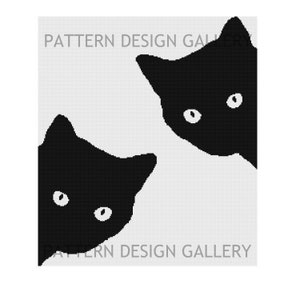 May include: Two black cat silhouettes with white eyes peeking from behind a white background. The text "PATTERN DESIGN GALLERY" appears at the top and bottom of the image.