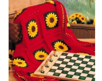 Sunflower Afghan Crochet Pattern   Granny Square Sunflower Afghan Crochet Pattern PDF Instant Download