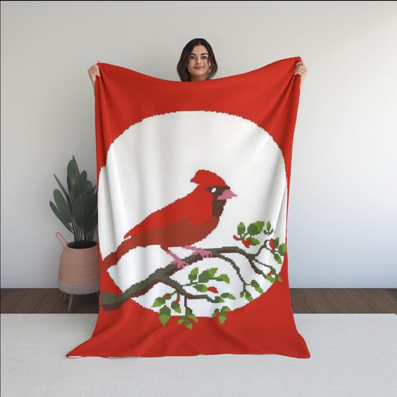 Cardinal Bird Graph Crochet Pattern  Red Bird Afghan Graphgan Crochet Pattern PDF Instant Download