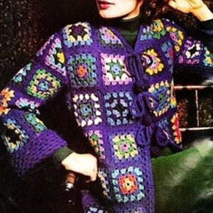 1970s Granny Square Jacket Crochet Pattern 1960s Granny Square Coat Crochet Pattern PDF Instant Download