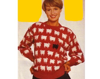 Black Sheep and White Sheep Sweater Knitting Pattern  Vintage Sweater Knitting Pattern PDF Instant Download
