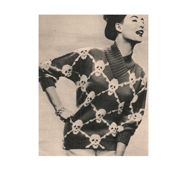 Skull and Crossbones Sweater Knitting Pattern  Skull Sweater Knitting Pattern PDF Instant Download