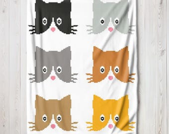 Cats In A Row Afghan Crochet Pattern  Kitty Cat Graph and Written Crochet Pattern PDF Instant Download