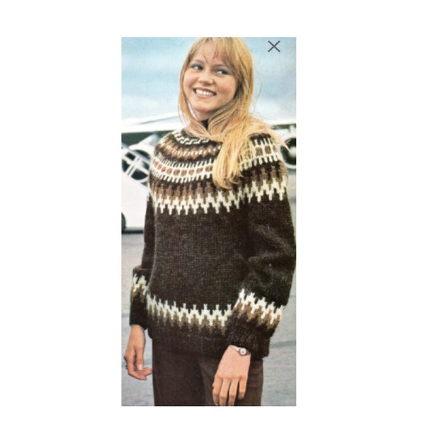 Fair Isle Pullover Sweater Knitting Pattern Icelandic Sweater Knitting Pattern PDF Instant Download