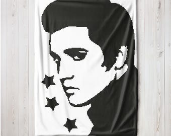 Elvis Presley Graph Afghan Crochet Pattern  Elvis Blanket Graphgan, Row by Row Text plus Color Block Instructions PDF Instant Download