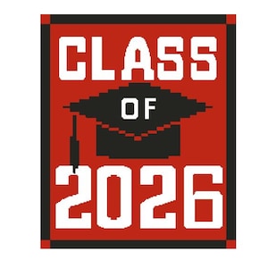 May include: Red and black graduation sign with the text "CLASS OF 2026" and a black graduation cap.