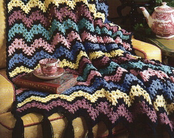 Ripple Wavy Afghan Crochet Pattern  Vintage Wave Ripple Afghan Crochet Pattern PDF Instant Download
