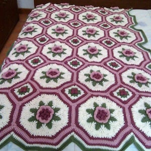 Raised Roses Afghan Crochet Pattern  Rose Flower Afghan Crochet Pattern PDF Instant Download