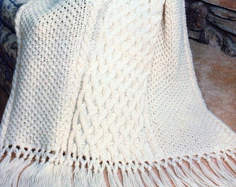Aran Cable Lattice Afghan Knitting Pattern Cable Fringe Aran Afghan Knitting Pattern PDF Instant Download