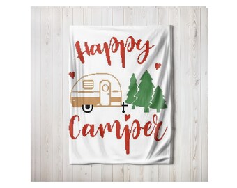 Happy Camper Graph Blanket Pattern  Camping Graphgan Afghan Crochet Pattern PDF Instant Download