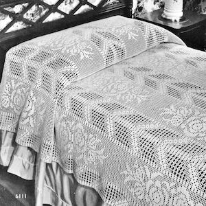 Roses Filet Crochet Bedspread Pattern  Vintage Flower Bedspread Crochet Pattern PDF Instant Download