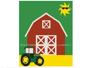 Tractor on the Farm Afghan Graph Crochet Pattern Tractor Barn Sun Graphgan Crochet Pattern PDF Instant Download