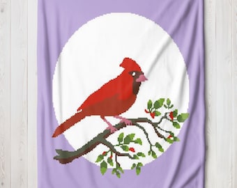 Cardinal Bird Graph Crochet Pattern  Red Bird Afghan Graphgan Crochet Pattern PDF Instant Download