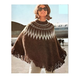 Modello di maglia per poncho Fair Isle Modello di maglia per poncho islandese con frange PDF Download immediato