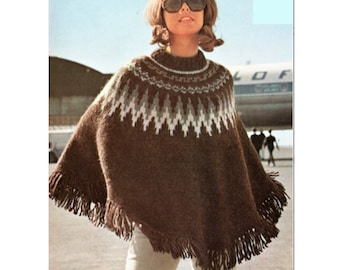 Fair Isle Poncho Knitting Pattern Icelandic Poncho with Fringe Knitting Pattern PDF Instant Download