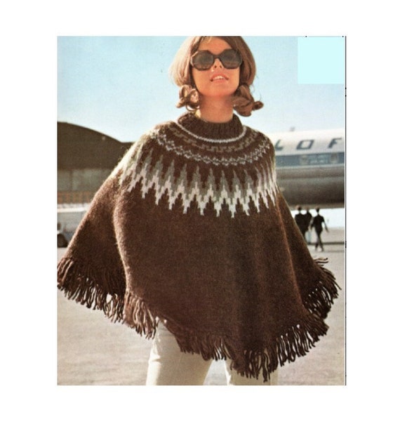 Fair Isle Poncho Knitting Pattern Icelandic Poncho with Fringe Knitting Pattern PDF Instant Download