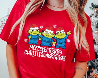 CLEARANCE - Size 3XL Adult Unisex Shirt in Red - Alien Merry Christmas