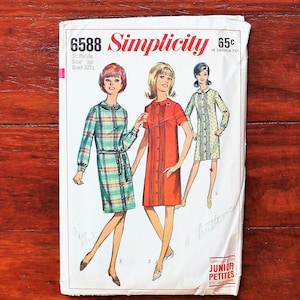 Simplicity 6588 - Shirt Dress - Peter Pan Collar - Shift - 60s Vintage Sewing Pattern