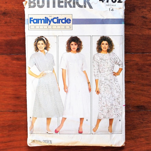 Butterick 4702 - Shirt Dress - Drop Waist - UNCUT - 80s Vintage Sewing Pattern