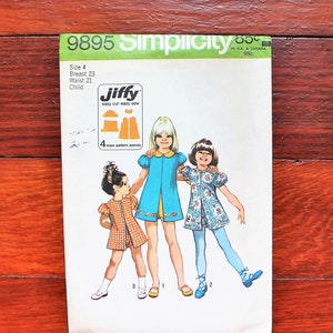 Simplicity 9895 - Girls Dress - Puffed Sleeve - Shorts - Easy To Sew - 70s Vintage Sewing Pattern
